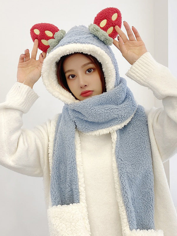 Lovely Kawaii Winter Contrast Color Keep Warm Scarf&Hat Set