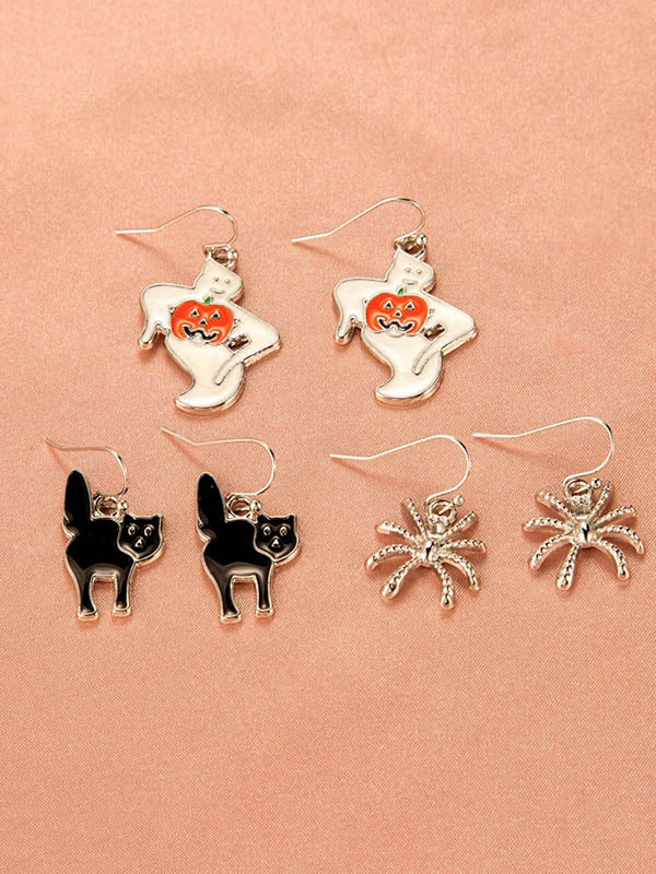 Halloween Pumpkin Skeleton Bat Earrings