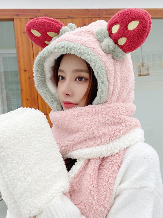 Lovely Kawaii Winter Contrast Color Keep Warm Scarf&Hat Set