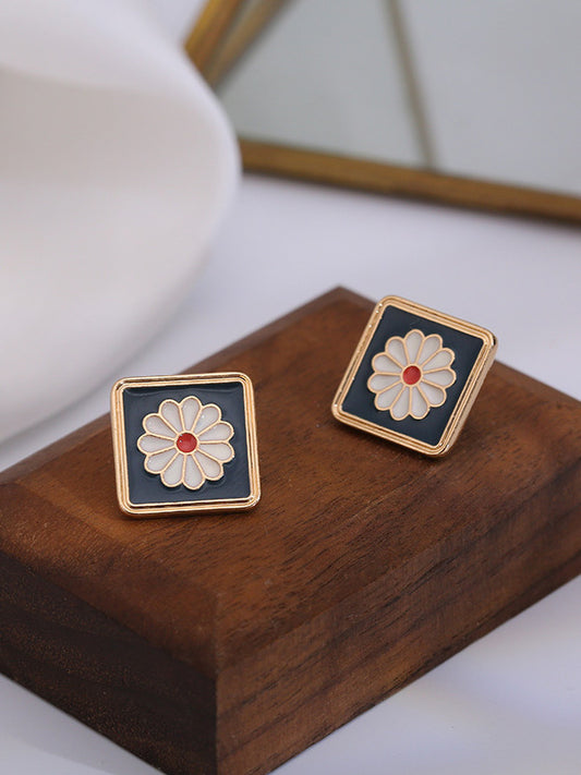 Artistic Retro Geometry Daisy Earrings