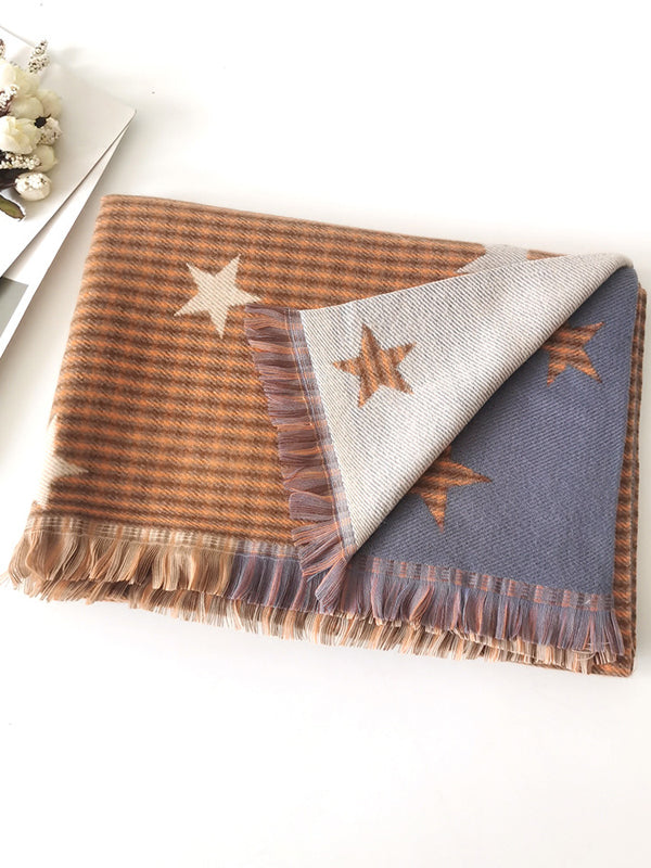 Keep Warm Multi-Colored Striped Star Jacquard Scarf