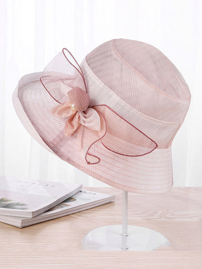 Stylish Bow-Embellished Sun-Protection Large Wide Brim Hat