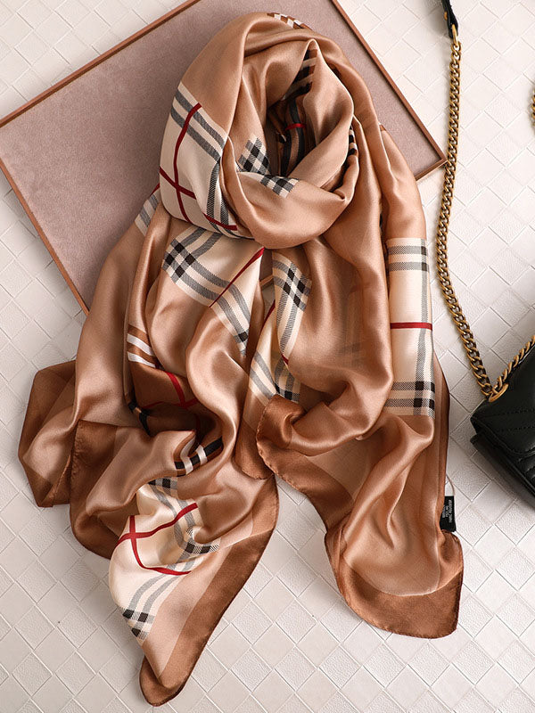 Original Plaid&Striped Print Silk Scarf