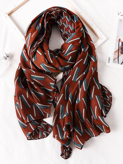 V Print Warm Sun-Proof Silk Scarf