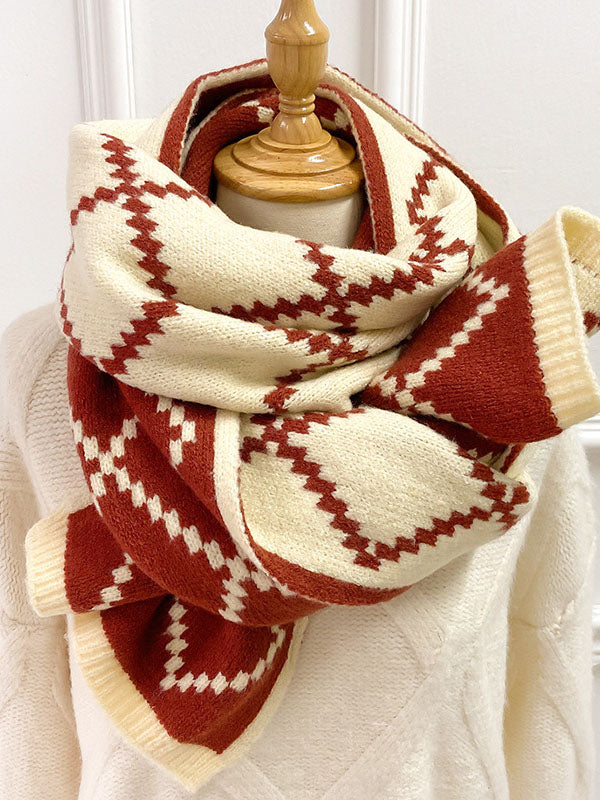 Stylish 8 Colors Rhombic Plaid Warm Knitted Scarf