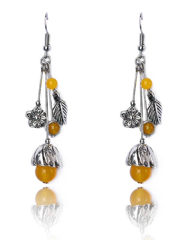 Vintage Tasseled Yellow Beads Eardrop Earrings