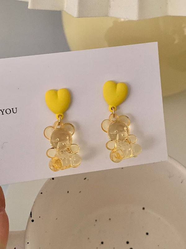 Girlish Candy Color See-Through Bear Earrings