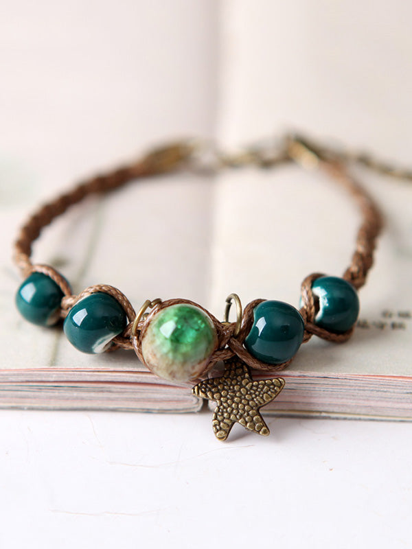 Original Handmade 4 Colors Ceramic Beads Alloy Starfish Bracelet