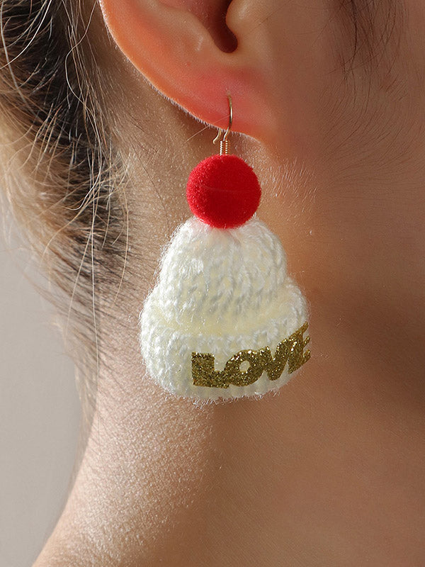 Cute Letter Applique Knitting Christmas Hat Earrings