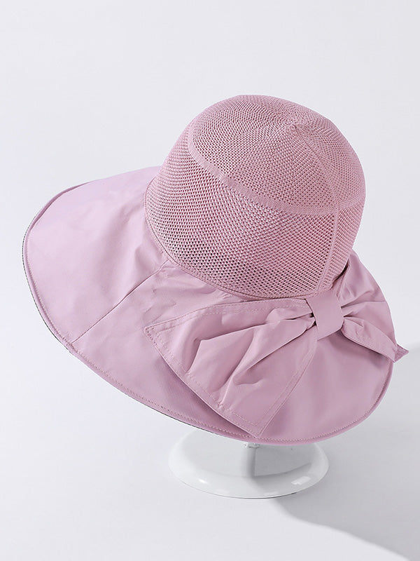 Stylish Knitting Bow-Embellished Sun-Protection Large Wide Brim Hat